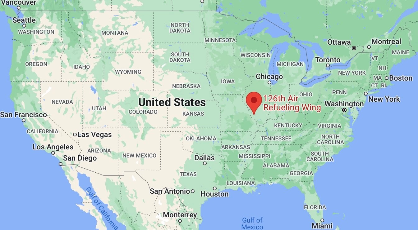 a map highlighting the location of the 126ARW in southern Illinois.